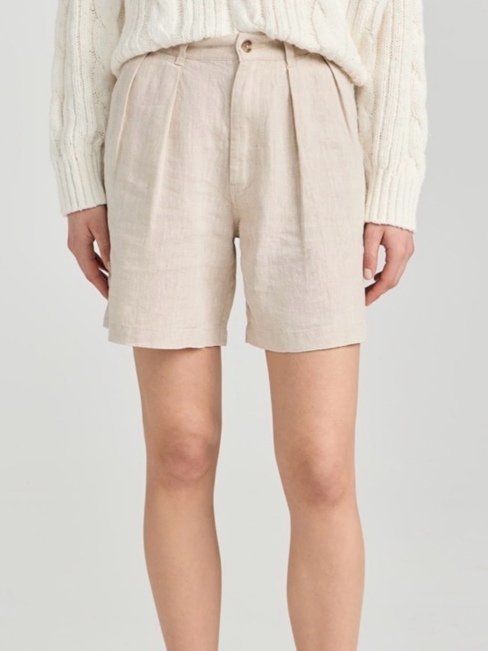 Denimist double pleat short in natural linen - Size L